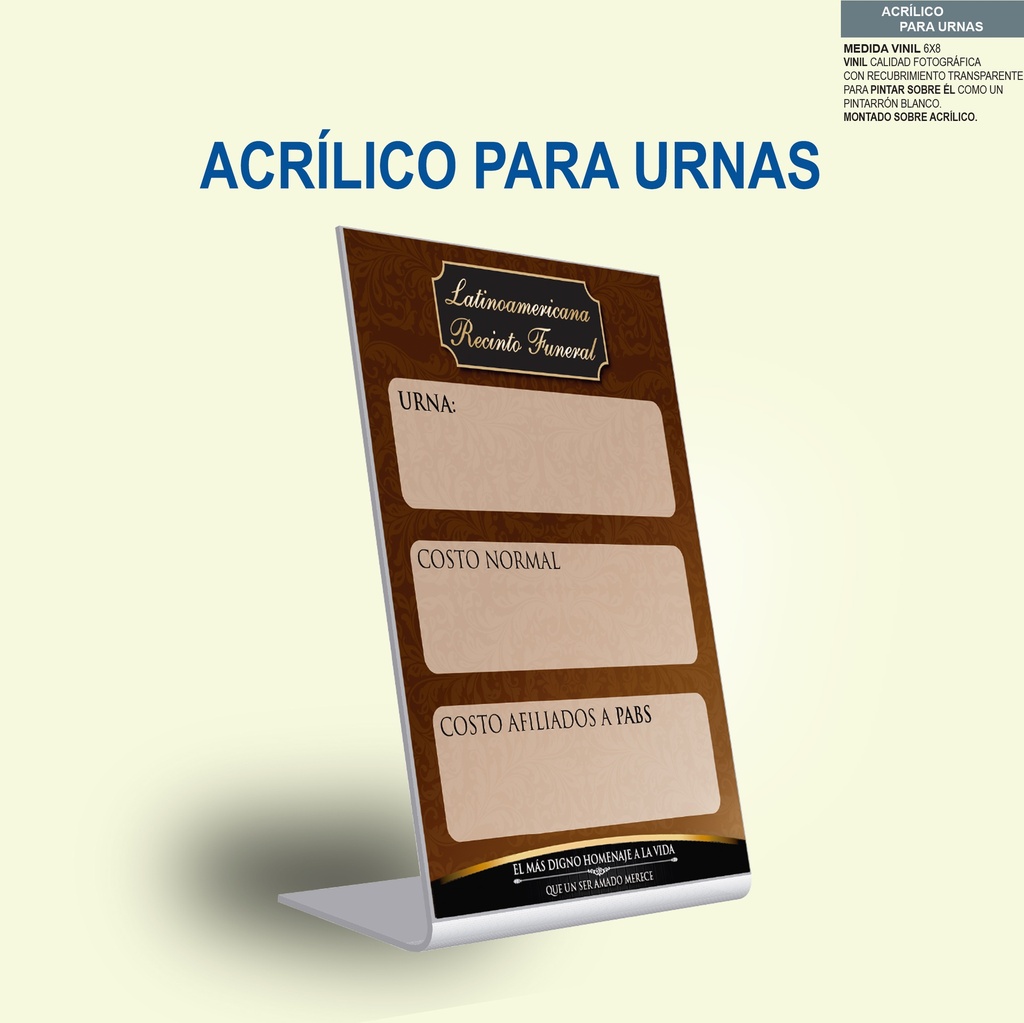 ACRILICO PRECIO PARA URNA