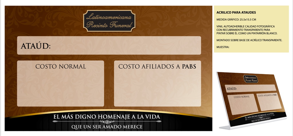 ACRÍLICO PRECIO PARA ATAUD