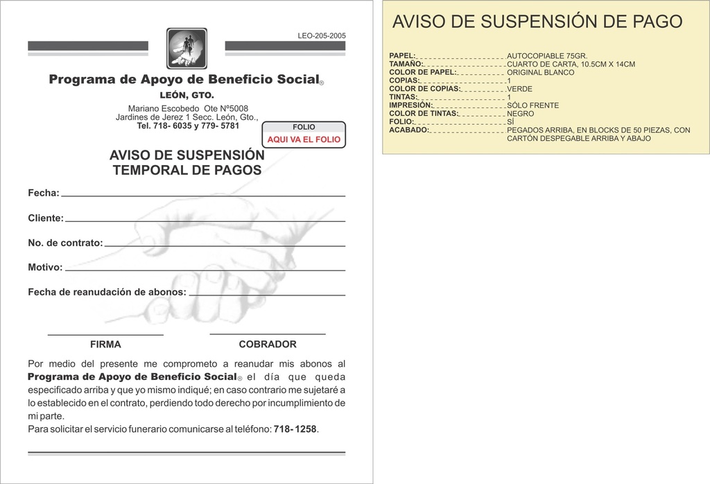 AVISO DE SUSPENSION DE PAGO