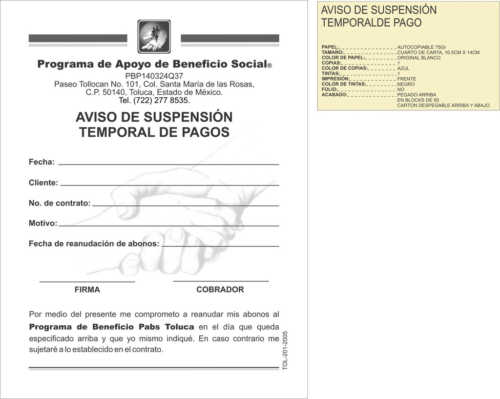 TOL - AVISO DE SUSPENSION DE PAGO