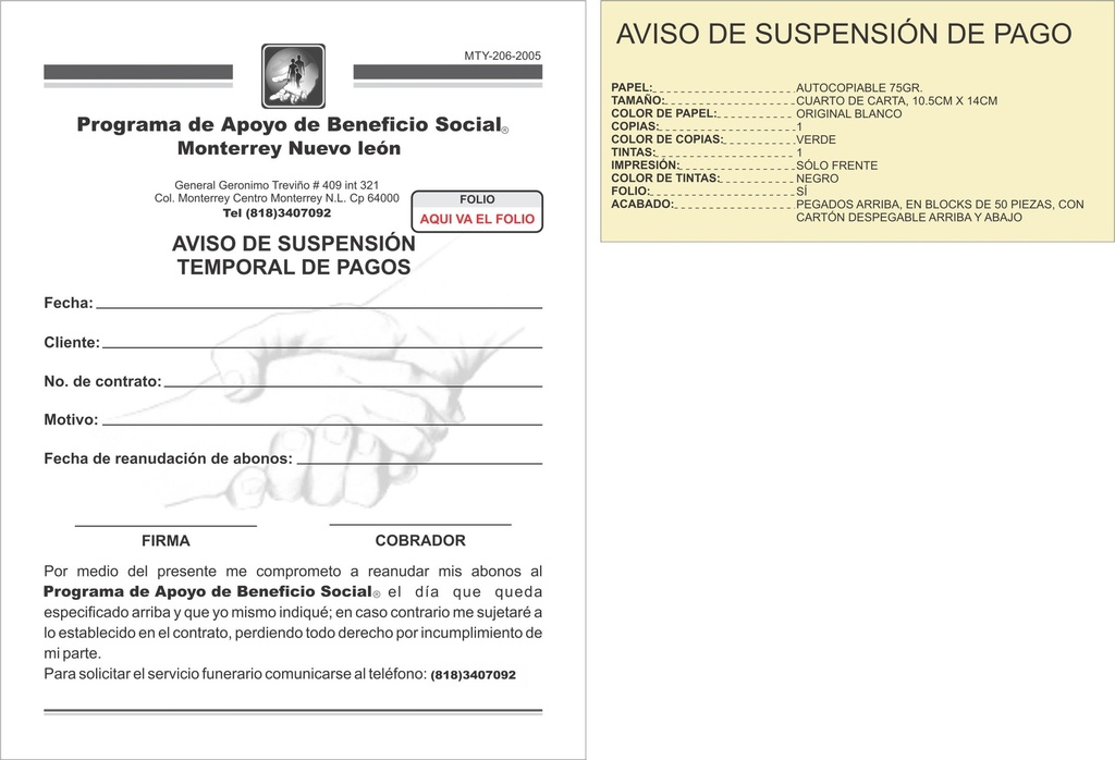 AVISO DE SUSPENSIÓN DE PAGO