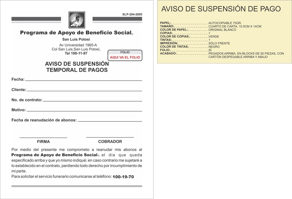 AVISO DE SUSPENSIÓN DE PAGO