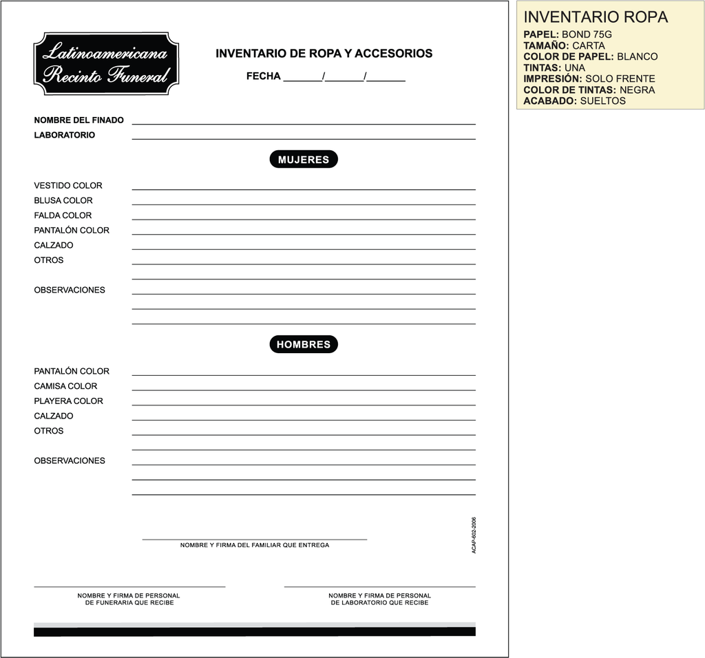 ACAP - BITACORA DE INVENTARIO DE ROPA