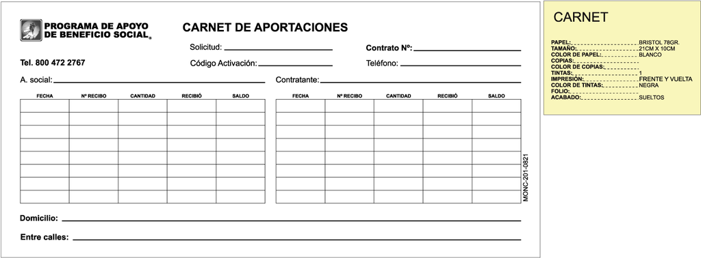 MER - CARNET DE APORTACIONES