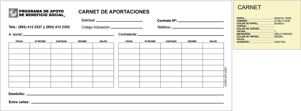 VHER - CARNET DE PAGO