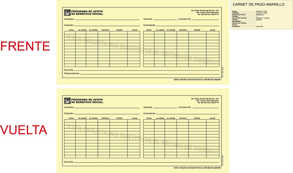 CARNET DE PAGO AMARILLO
