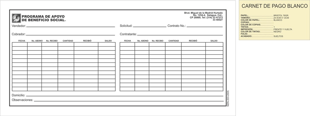 CARNET DE PAGO BLANCO