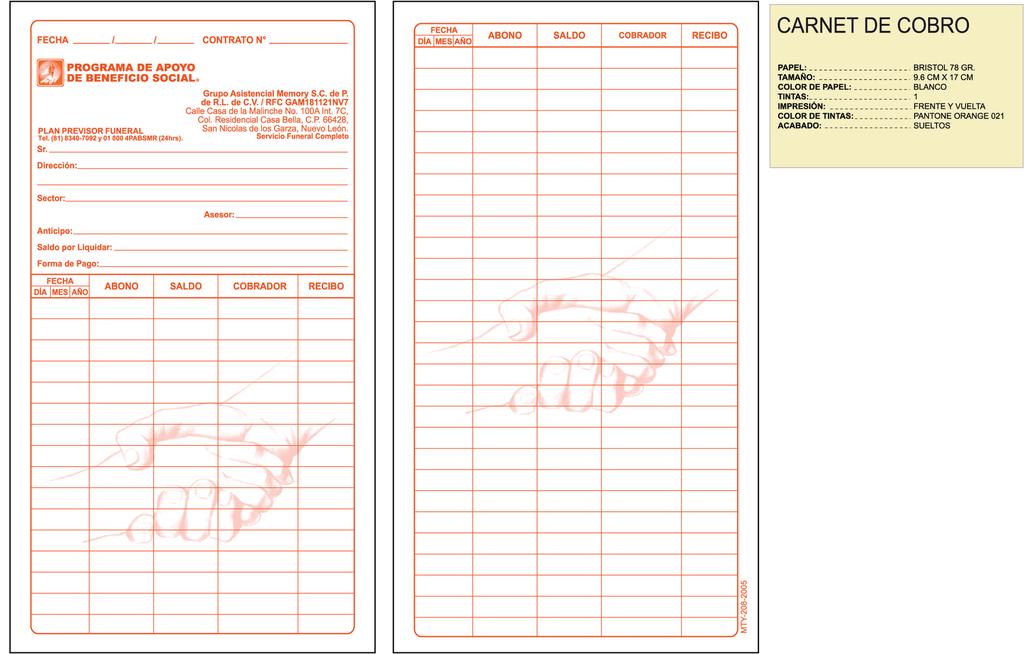 CARNET DE PAGO GAM TINTA NARANJA