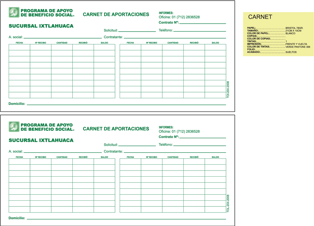 CARNET DE PAGO IXTLAHUACA VERDE