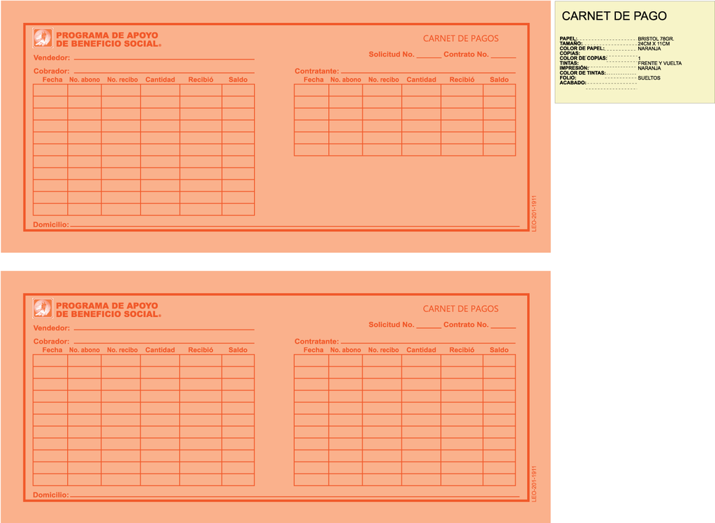 CARNET DE PAGO NARANJA