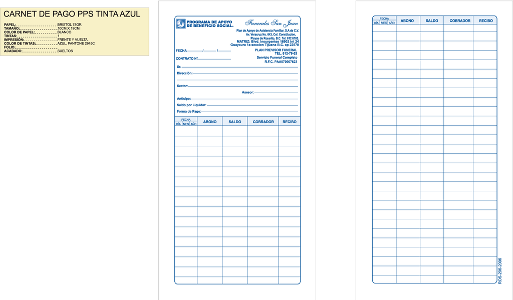 CARNET DE PAGO PPS TINTA AZUL