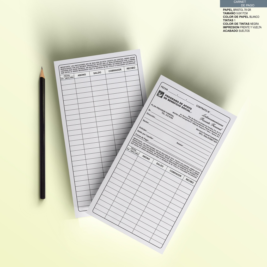CARNET DE PAGO PPS TINTA NEGRA