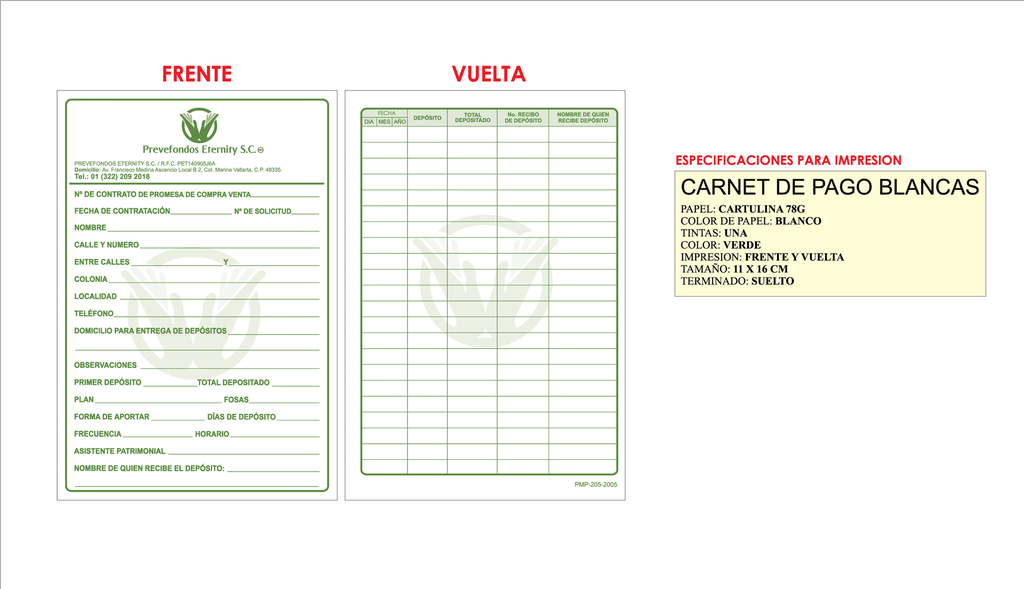 CARNET DE PAGO PREVEFONDOS ETERNITY