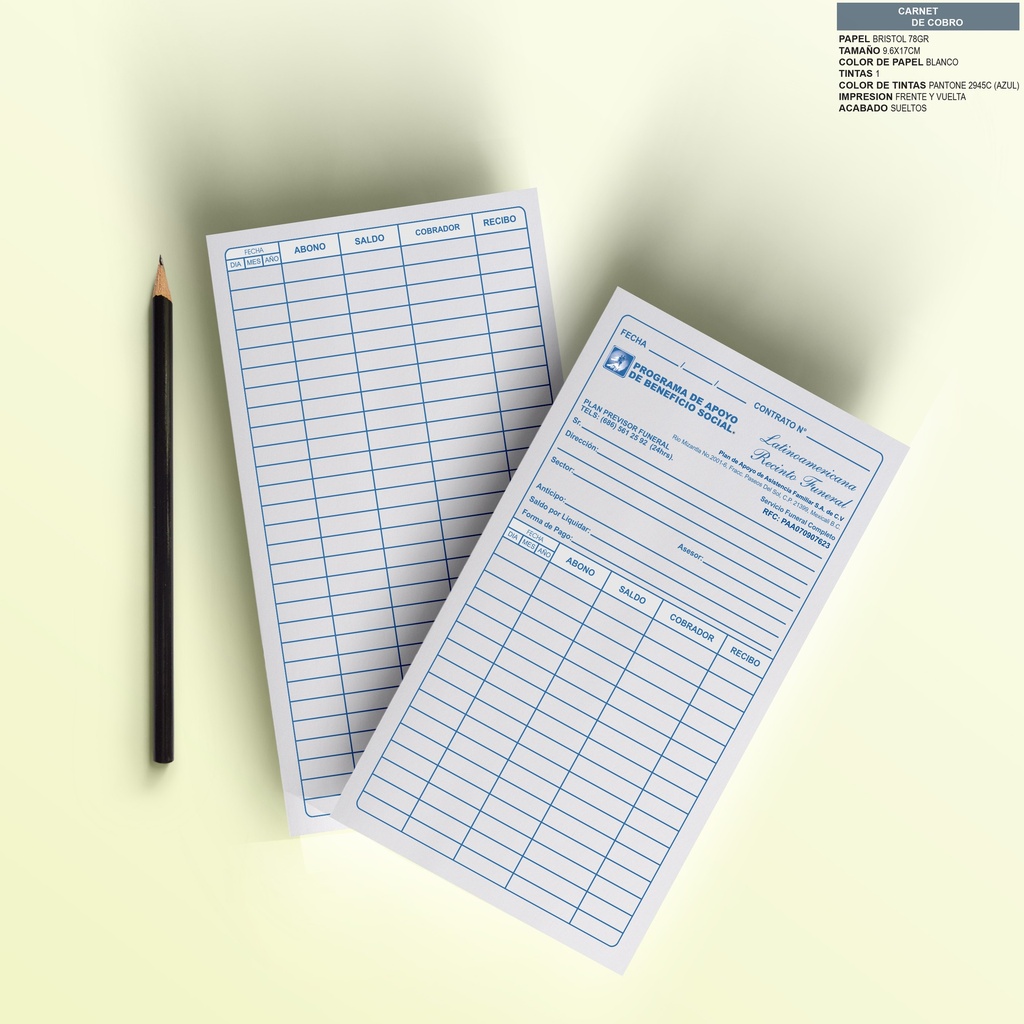 CARNET DE PAGO TINTA AZUL
