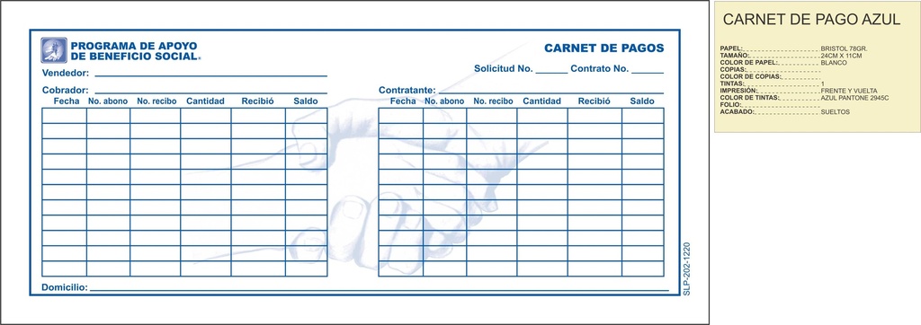 CARNET DE PAGO TINTA AZUL