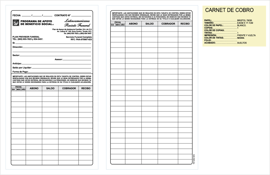 CARNET DE PAGO TINTA NEGRA