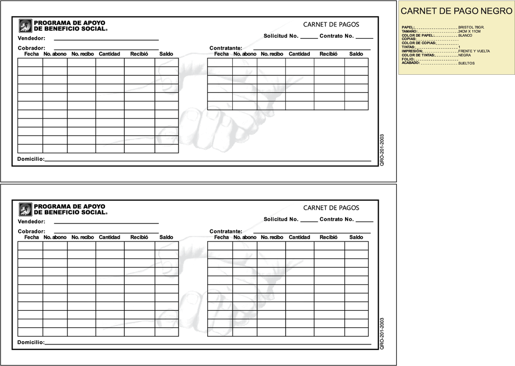 CARNET DE PAGO TINTA NEGRA