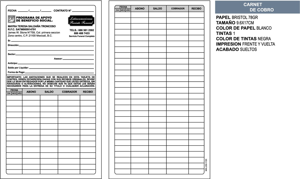 CARNET DE PAGO TINTA NEGRA