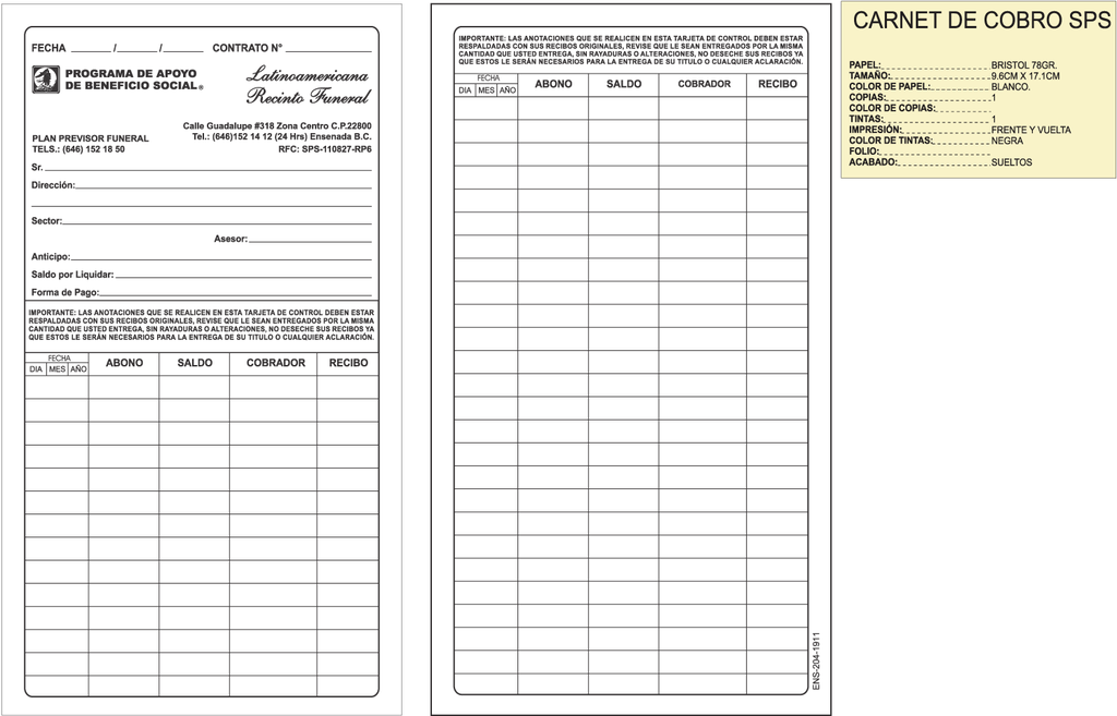 CARNET DE PAGO TINTA NEGRA