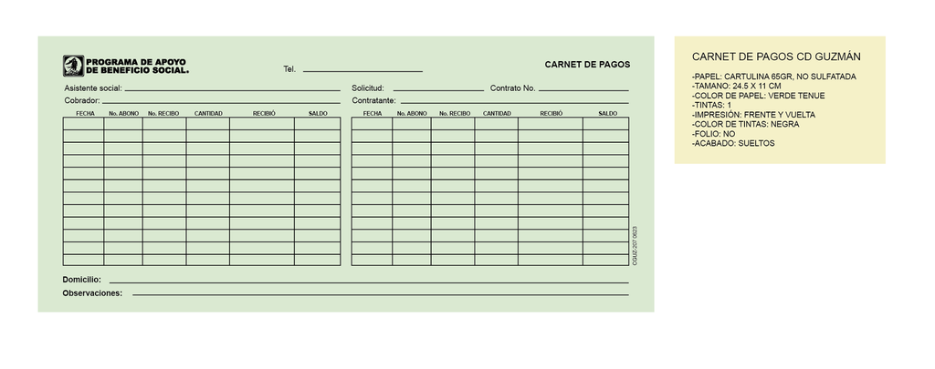 CARNET DE PAGO VERDE CPM