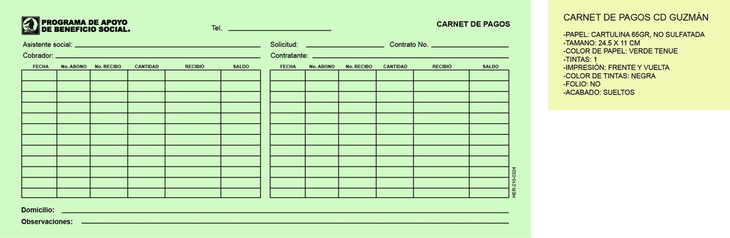 CARNET DE PAGO VERDE CPM