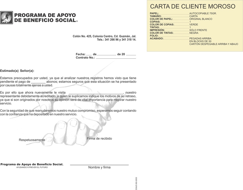 CARTA CLIENTE MOROSO