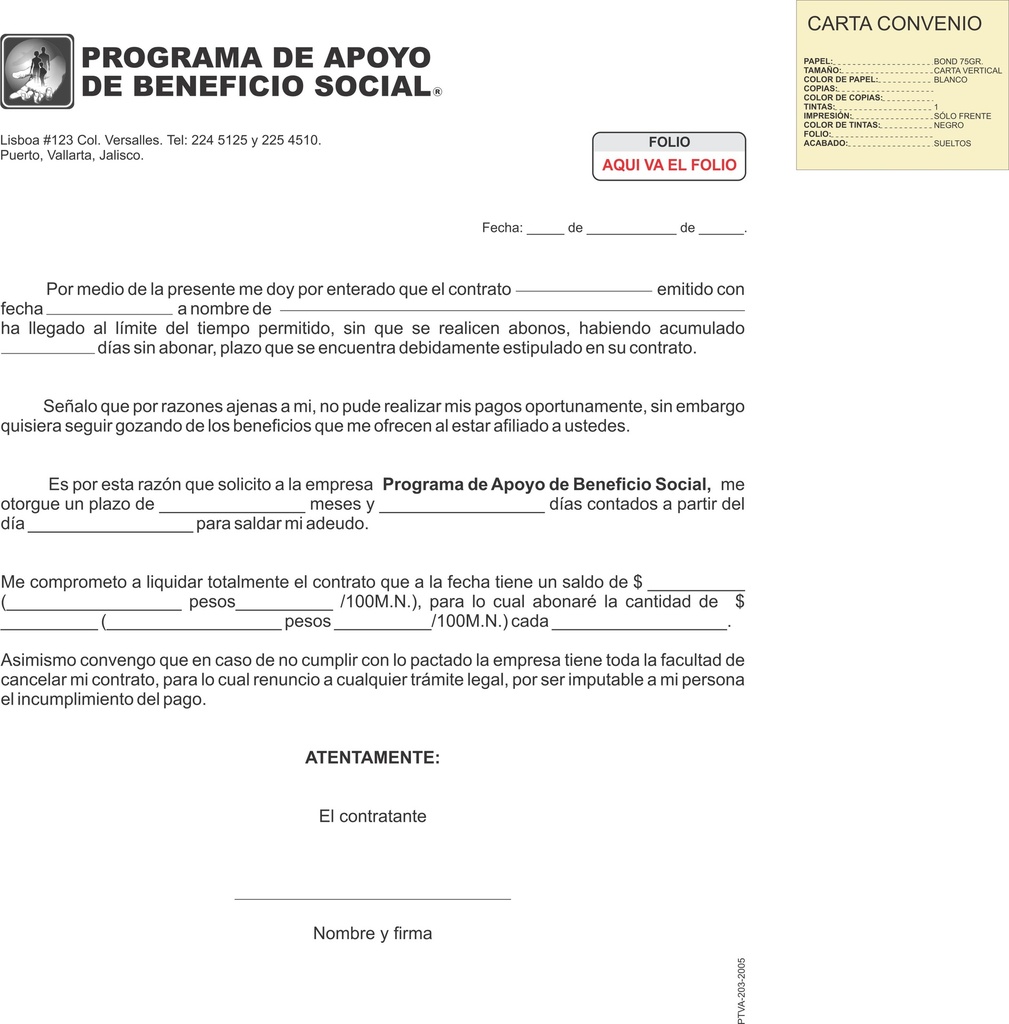 CARTA CONVENIO