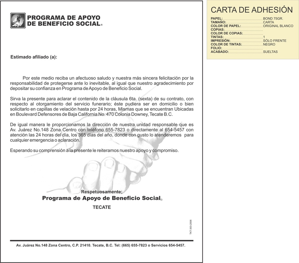 CARTA DE ADHESION