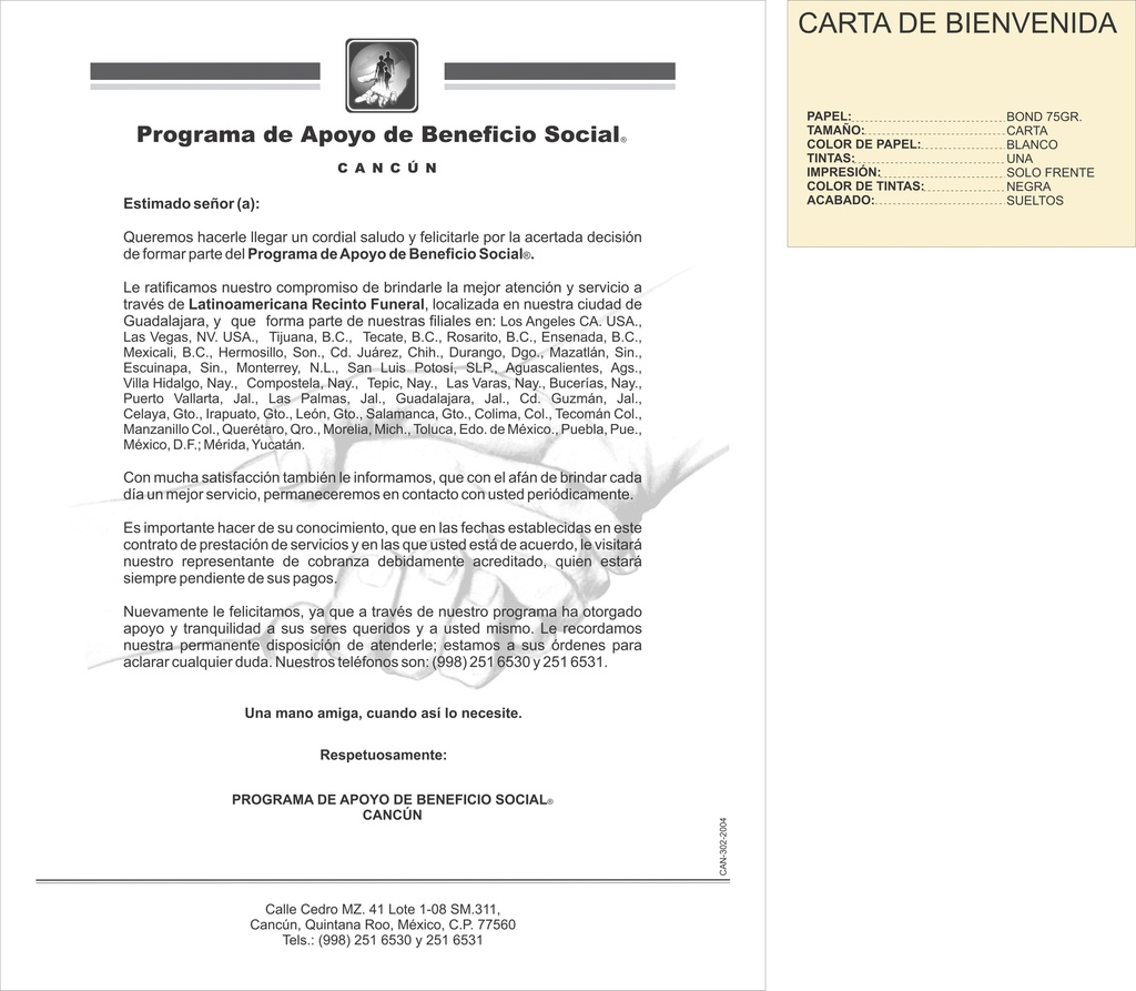 CAN - CARTA DE BIENVENIDA