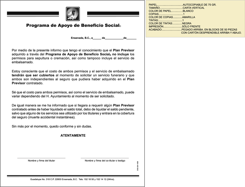 CARTA DE RESPALDO FUNERARIA