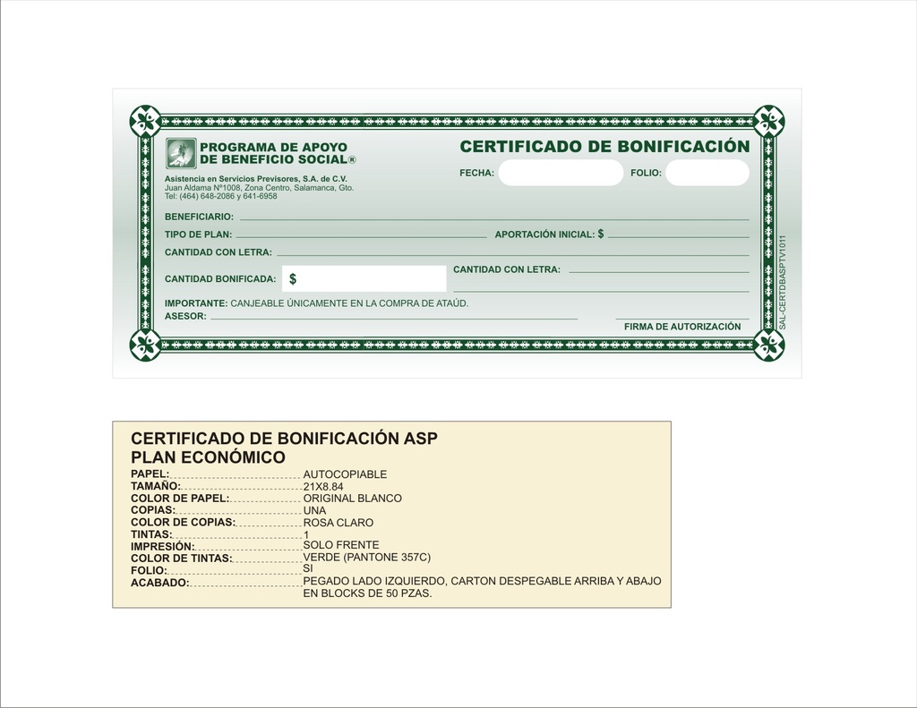 CERTIFICADO DE BONIFICACION