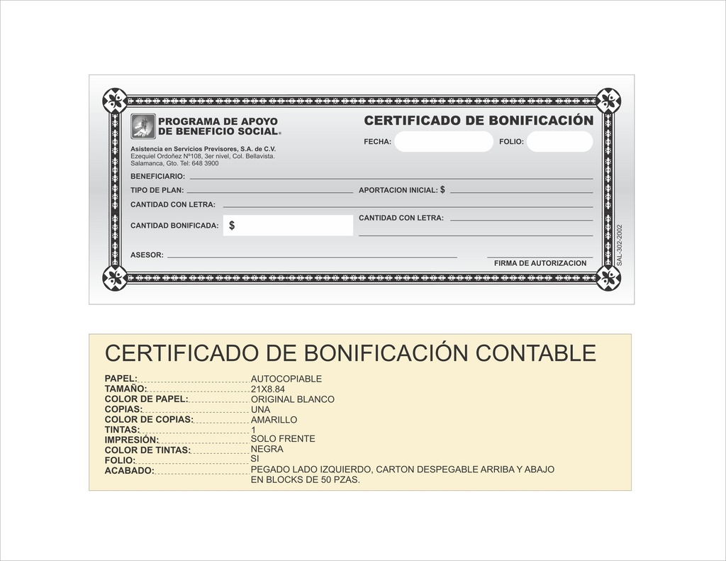 CERTIFICADO DE BONIFICACION TINTA NEGRA