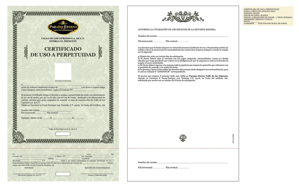 CERTIFICADO DE USO A PERPETUIDAD