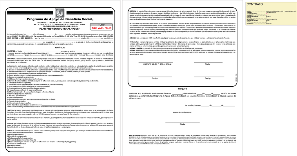 CONTRATO FUNERAL PLUS GUANATE