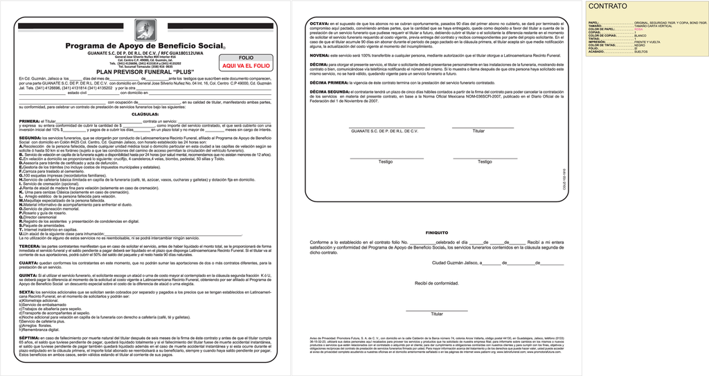 CONTRATO FUNERAL PLUS GUANATE