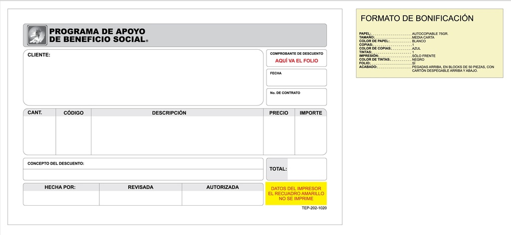 TEP - FORMATO DE BONIFICACION