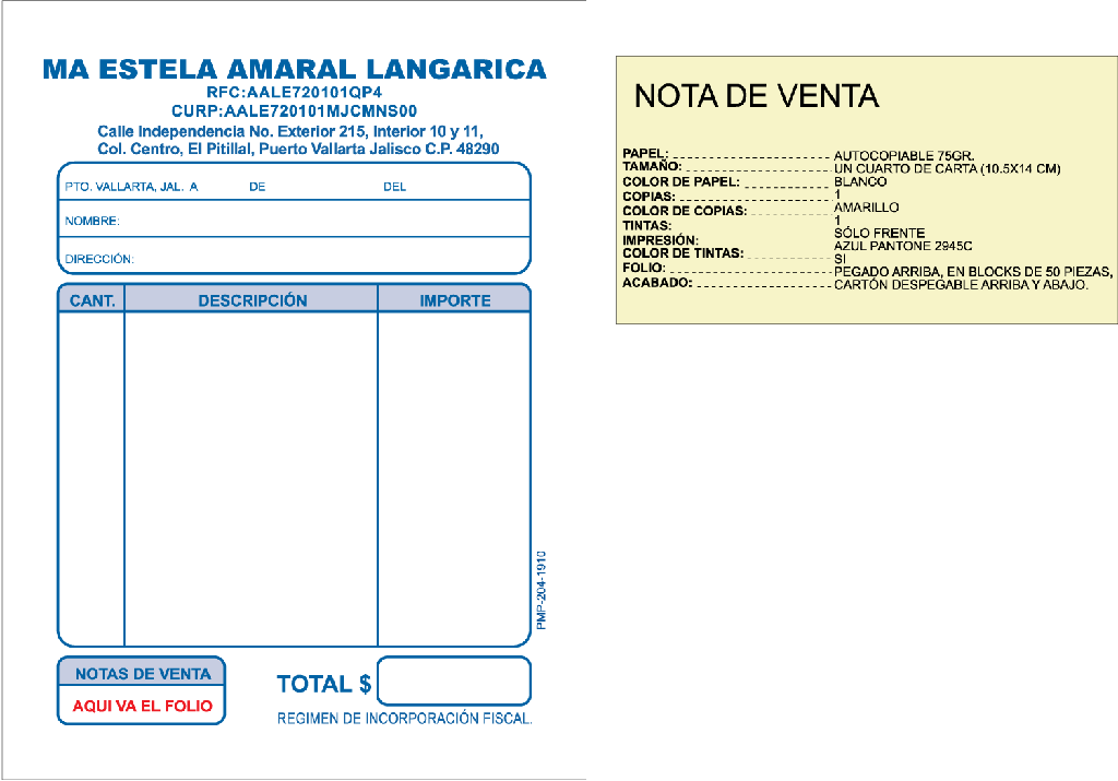 NOTA DE VENTA MA ESTELA  AMARAL