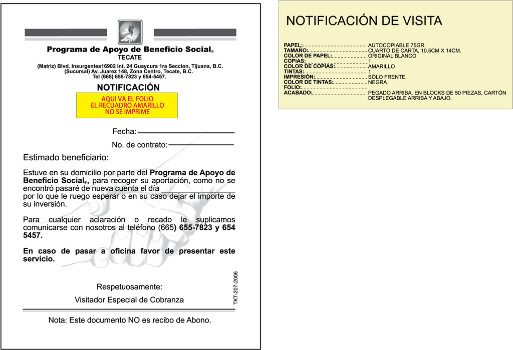 NOTIFICACION DE VISITA