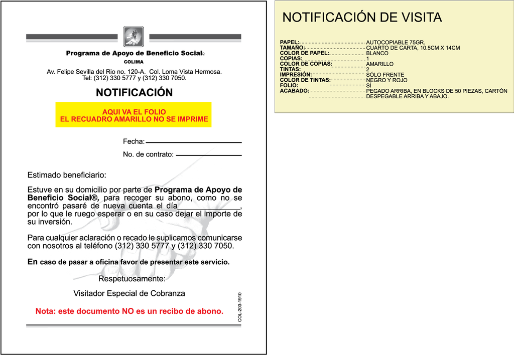 NOTIFICACION DE VISITA