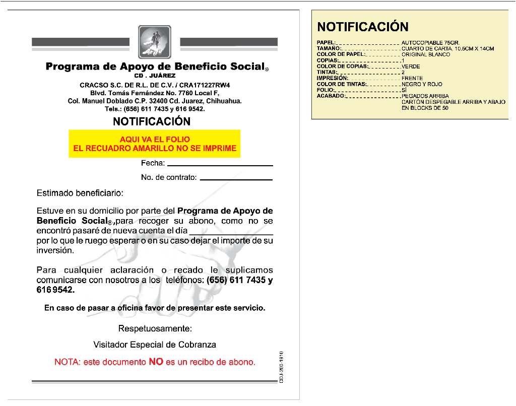 NOTIFICACIÓN DE VISITA CRACSO