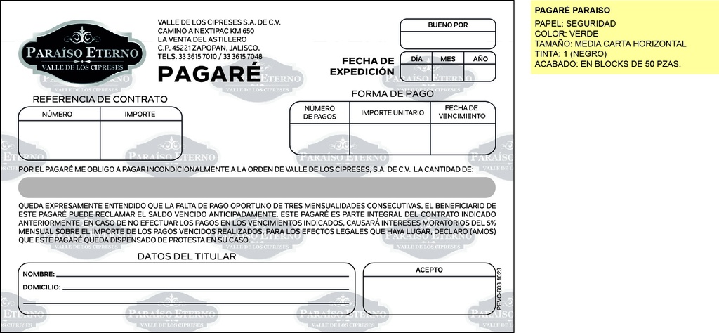 PAGARÉ PARAISO ETERNO