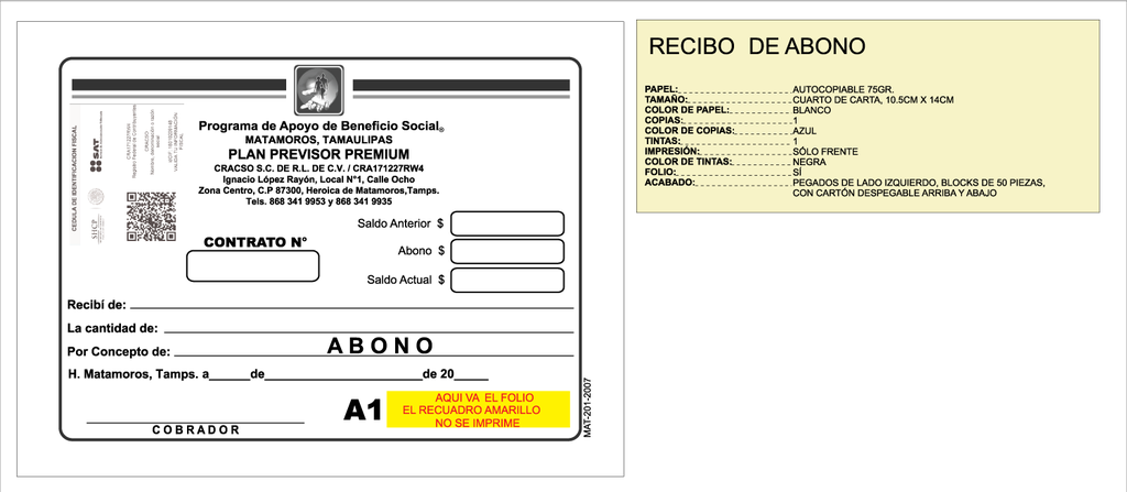 RECIBO DE ABONO CRACSO TINTA NEGRA