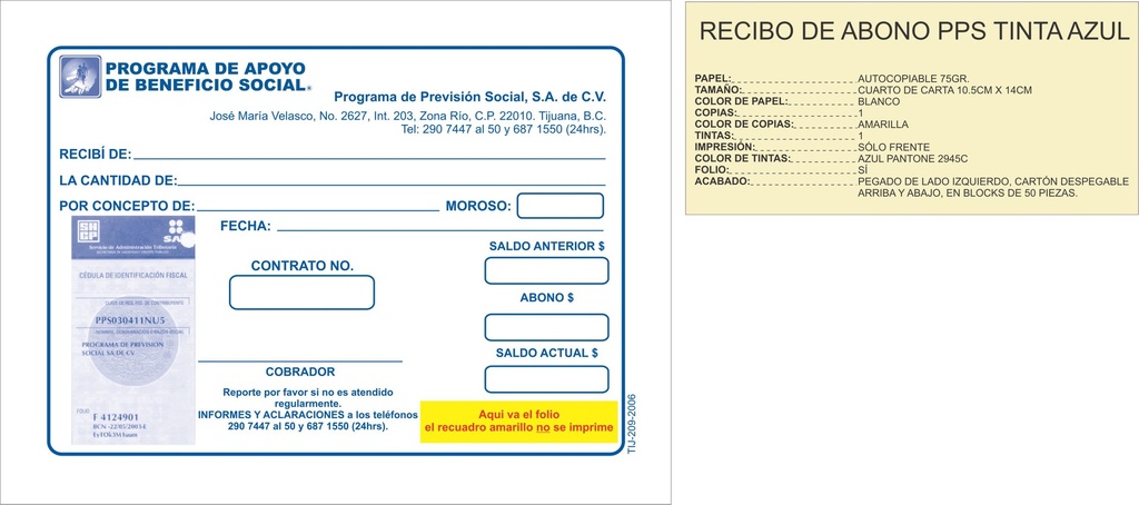 RECIBO DE ABONO PPS TINTA AZUL