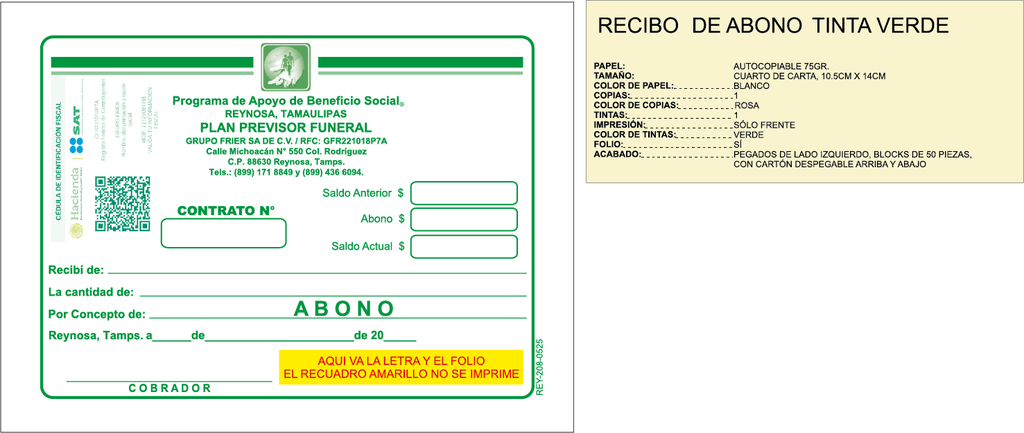 RECIBO DE ABONO PREMIUM GFR VERDE - ROSA