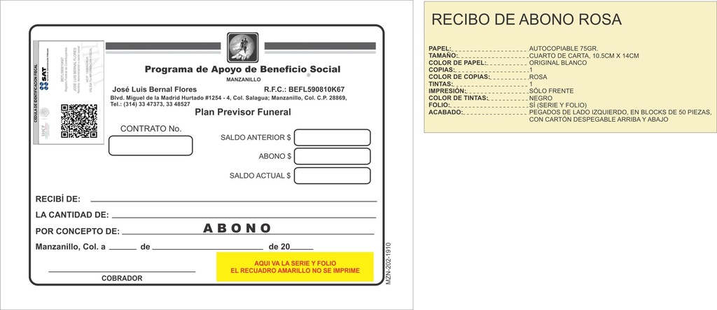 RECIBO DE ABONO ROSA