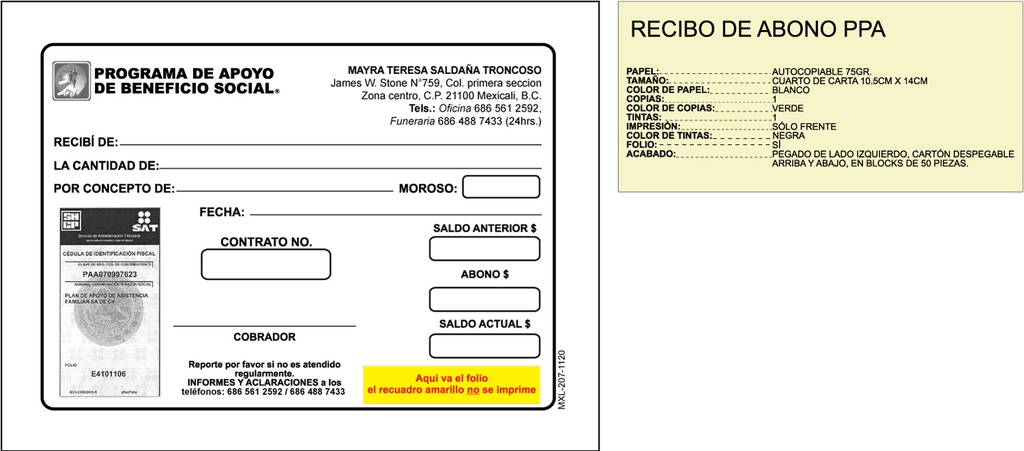 RECIBO DE ABONO TINTA NEGRA