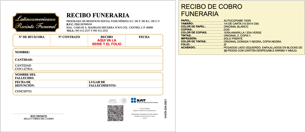 VHER - RECIBO DE COBRO FUNERARIA