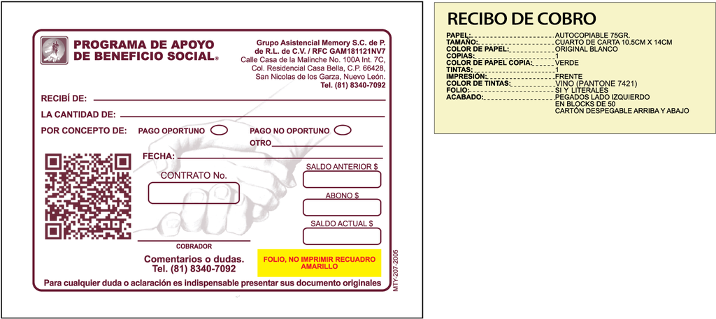RECIBO DE COBRO GAM TINTA VINO