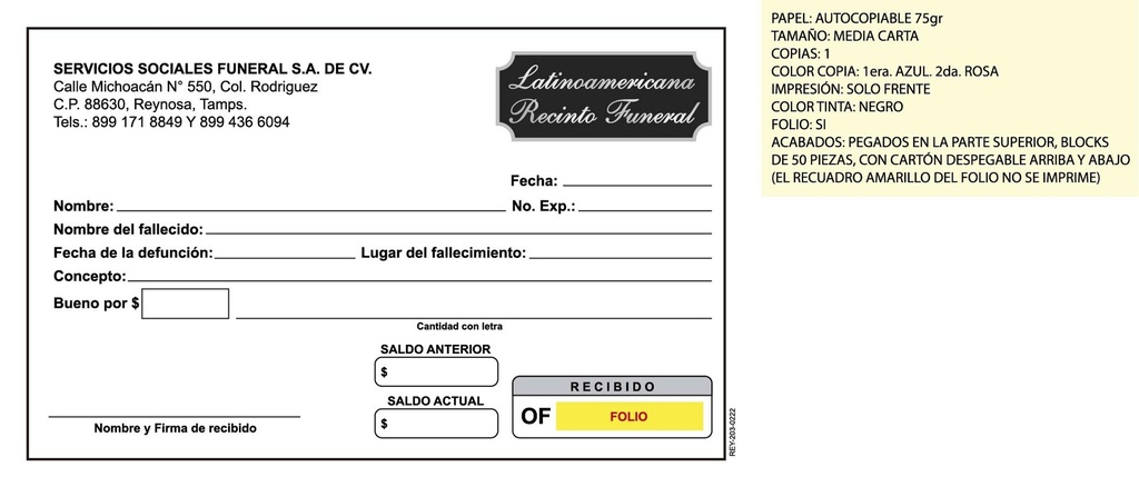 RECIBO DE COBRO LATINOAMERICANA