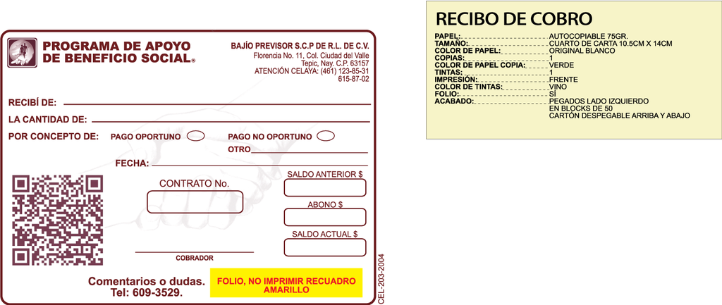 RECIBO DE COBRO PREVISOR TINTA VINO